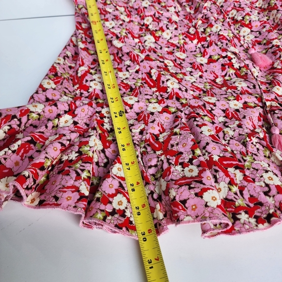 Aakaa Anthropologie Dress Womens Red Pink Floral Fit Flare Short Flutter Sz S - Picture 12 of 15